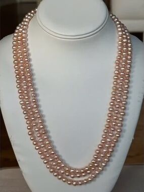 70 Inches AA 6mm Natural PEACH Cultured Pearl Necklace - HAND KNOTTED